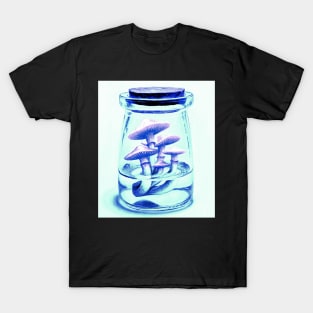 Pastel pink magic mushrooms in a potion bottle - psychedelic T-Shirt